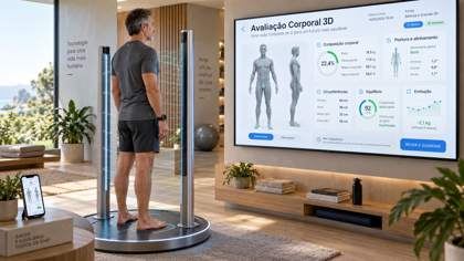Imagem conceptual do corpo humano num painel de avaliação física